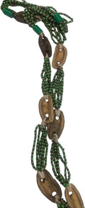 Traditional Ifa Divination Chain, Green Beads with Wooden Medallions, Ceremonial Opele From Nigeria